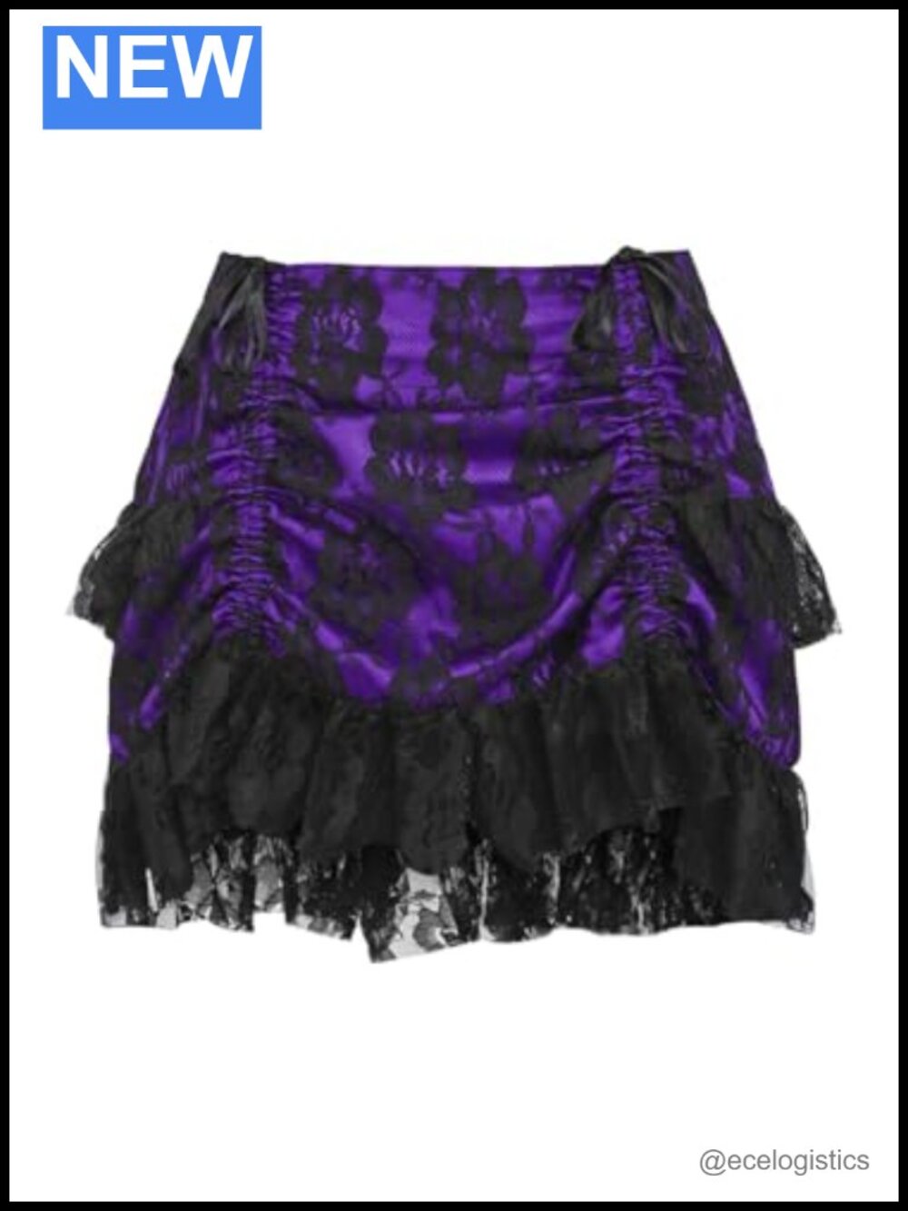 Lace Ruched Bustle Mini Skirt Adjustable Drawstring Stretchy